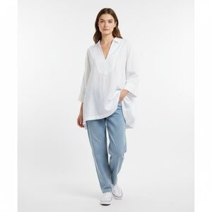 H&M Linen Blend NWT XXL White Oversize Tunic V Neck Coastal Classic